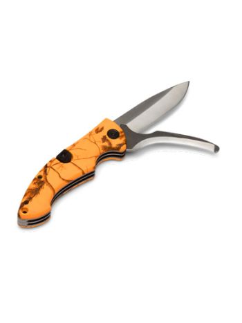 Foldekniv med bugåbner orange camouflage skæfte